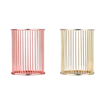 

2Pcs Gold/ Rose Round Stick Cylinder Pen Pencil Collection Holder Makeup Brushes Storage Tool Home Office Desk Organizer