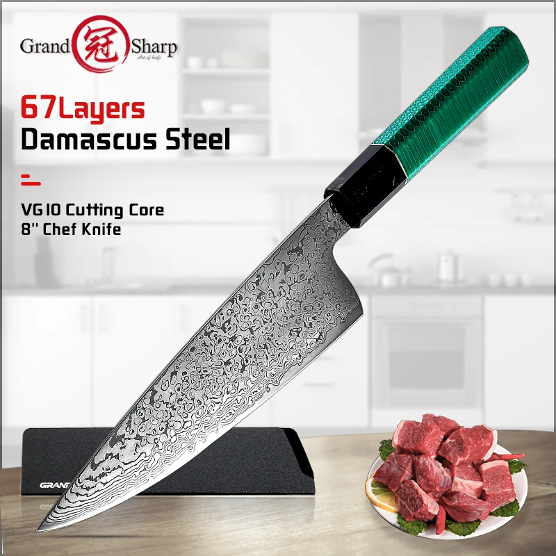 8-дюймовый шеф-нож Grandsharp VG10 67 слоев Дамасские кухонные ножи нож из