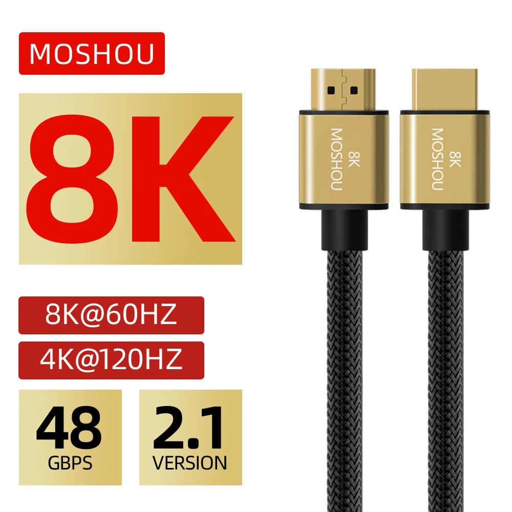 Ультравысокоскоростной HDMI кабель MOSHOU 2 1 8K 60 Гц 4K 120 3D HDR 48 Гбит/с HiFi eARC Dolby nafs HDCP2.2 для