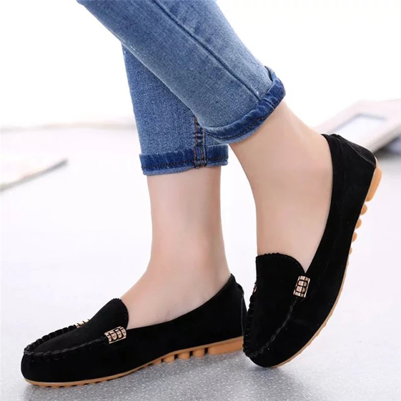

Flat Shoes Women Autumn Leather Casual Ladies Slip On Loafers Solid Color Female Soft Footwear mocasines mujer zapatos A20