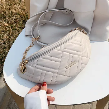 

Small Simple Waist Packs For Women 2020 Summer Chest Bags Female Fashion Phone Purses Chain White Travel Belt Bag