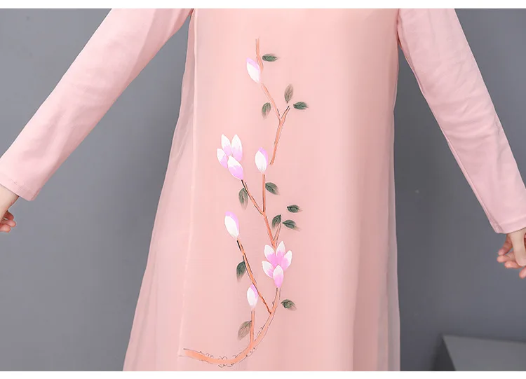 Photo Shoot Spring And Summer Retro National Wind Zen Frog Long Skirts Hand-Painted Knitted Organza Cheongsam Dress