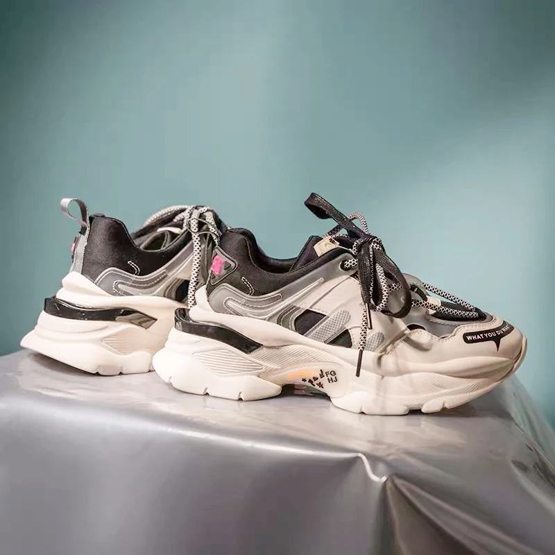 IGU/женские кроссовки из натуральной кожи на платформе; обувь для папы; tenis feminino Harajuku; кроссовки на толстой подошве для женщин; большой размер 42