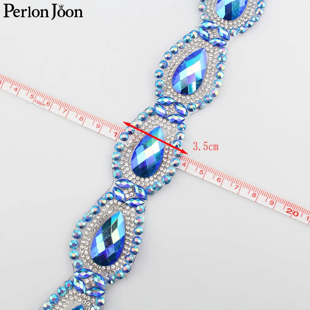 1yard gold AB blau AB kristall strass trim DIY große strass band bügeln kleid schuhe taschen dekoration zubehör – Detail 4