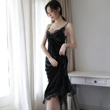 Женская сексуальная бархатная ночная рубашка с открытой шнуровкой, соблазнительная сексуальная пижама, Женская Высококачественная Сексуальная Домашняя одежда с v-образным вырезом, M/L