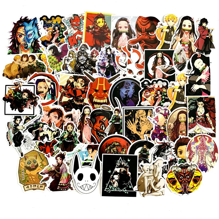 

50pcs Demon Slayer: Kimetsu no Yaiba Anime Sticker Stickers PVC Graffiti Stickers Suitcase Luggage Guitar Car For Children Toys