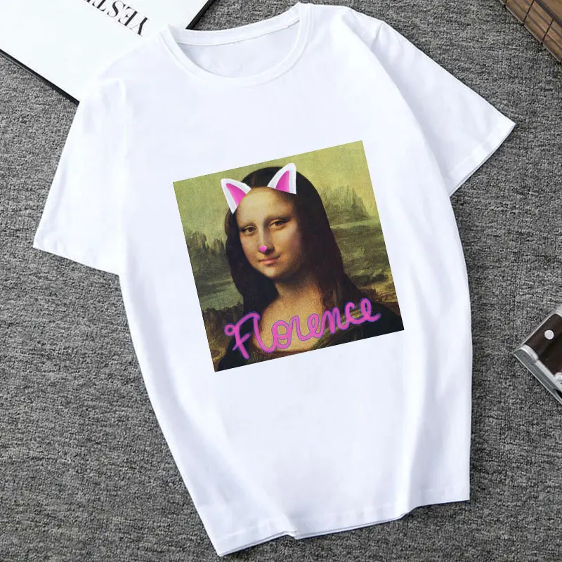 2459 Mona Lisa Spoof персональные футболки женские модные футболки Harajuku летние с коротким рукавом и круглым вырезом белые Топы Рубашки Camiseta Femina - Цвет: 2459