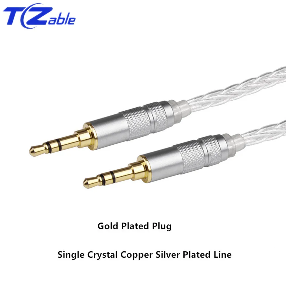 DIY Headphone Cable 3 5mm Audio Jack 90 Degree Hifi Single Crystal Copper Plated Silver Wire Stereo Jack Adaptor Earphone Cable