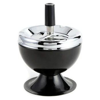 

Stainless Steel Wine Style Ash Tray with Cover Round Push Down Portable Cigarette Ashtray with Spinning Tray Holder
