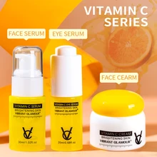 

VIBRANT GLAMOUR 3 Pcs Vitamin C Whitening Moisturizing Brightening Anti Wrinkle Repair Fade Freckles Facial Skin Care Suit