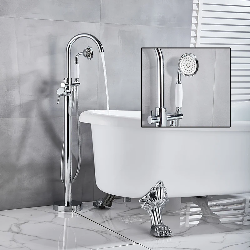 Onyzpily Bath Shower Faucet Chrome LED ABS/Ceramic Handheld Floor Mounted Bathtub Faucet shower Freestanding BathTub Sink Tap torneira piso
