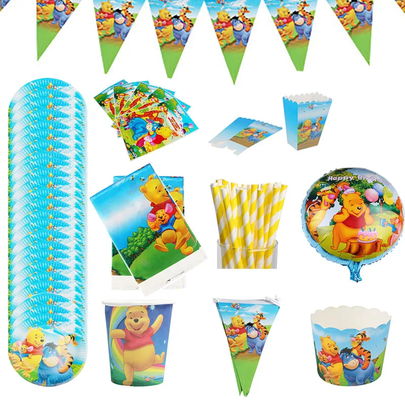 1PC Winnie de Disney Pooh vajilla desechable conjunto placa servilleta reventón paja fiesta decoración cumpleaños fiesta bebé ducha regalo