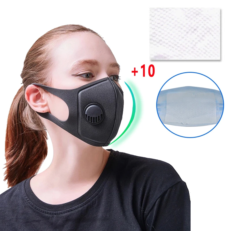 

1+10pcs Anti Pollution Mask Mask N95 Respirator Dust Mask PM2.5 5 Layers Washable Cotton Mouth Masks with Replaceable Filter