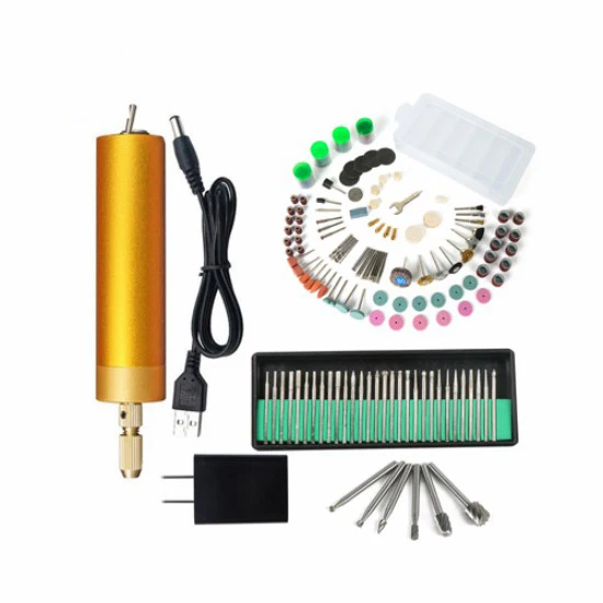 Dutoofree ручная дрель мотор отверстие пилы Алюминиевый мини электрический DIY PCB со сверлом для сверления дерева USB 3-12 В Мини электрическая дрель - Цвет: With 196pcs
