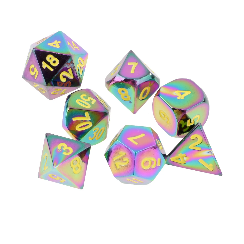 Yellow 7 шт. Радужный цинковый сплав многосторонний D20 D12 D10 D8 D6 D4 кубики для карточной доски Вечерние игры Подземелья и Драконы MTG RPG аксессуар - Цвет: Yellow