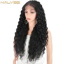Kanyss 28 дюймов 13x5 ручной Плетеный кружевной передний al косы парики с детскими волосами для черных женщин Кудрявые Волнистые Синтетические Кружева передний парик