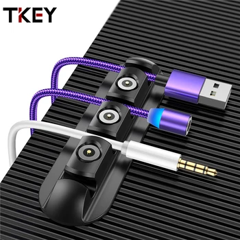 

TKEY Cable Holder Silicone USB C Cable Organizer For Mouse Keyboard Earphone Headset 4 Clips black Winder Management Holder