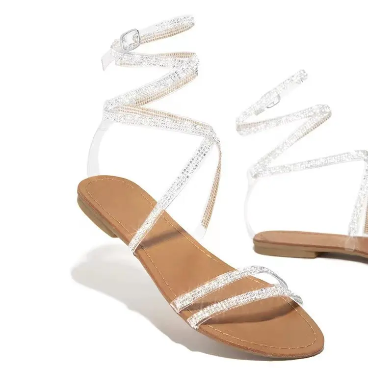 2021 Women's Sandals Summer New Fashion Diamond Cross Strap Sandals Plus Size European And American Leisure Female Sandals Shoes