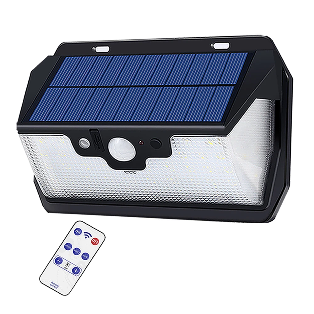 

55 Led-Solar-Garden-Wall-Light Remote-Control USB Rechargeable Outdoor 3 side Lighting Three-Modes