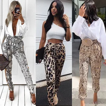 

Casual Women Leopard Pants Ladies Long Pants Sports Slacks Trousers Elastic Waist Snake Skin Harem Pants Women Clothing