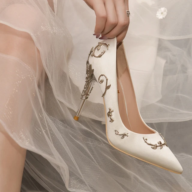 FONBERRY Elegant Silk Women Pumps High Heels Rhinestone Flower Wedding Shoes Brand Design Pointed Toe High Heels Shoes SWB0074 2