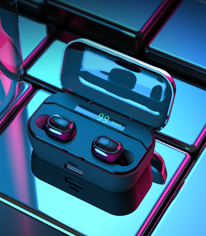 TWS 5.0 Bluetooth wireless charger headset microphone portable mobile power charging box for xiaomi iphone gaming headset In-ear