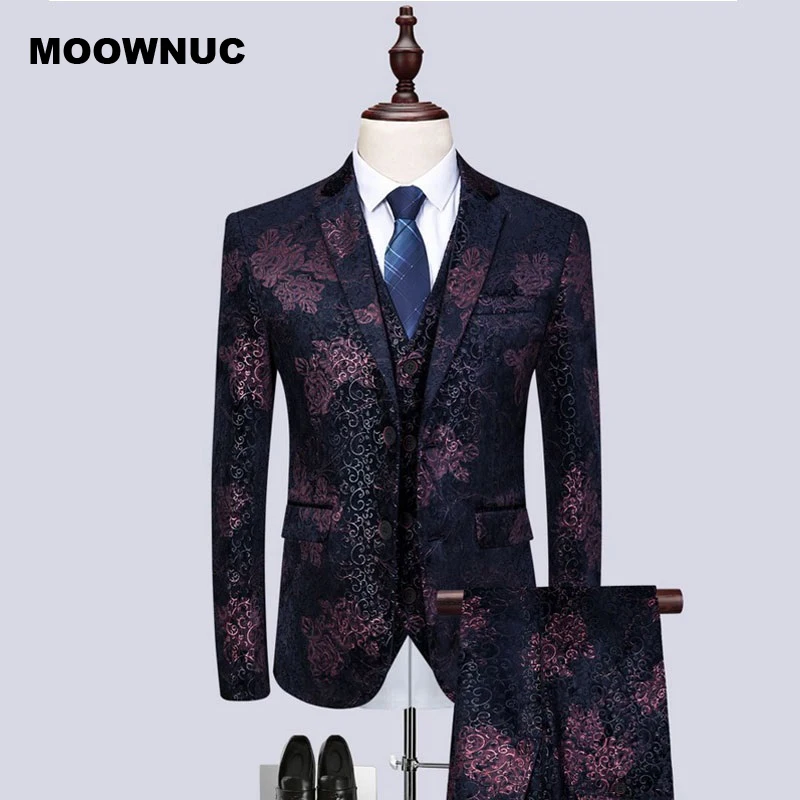 MOOWNUC мужской костюм свадебные костюмы Slim Fit мужские деловые случайные костюмы Высокое качество модное платье с рисунком большие размеры S-6XL