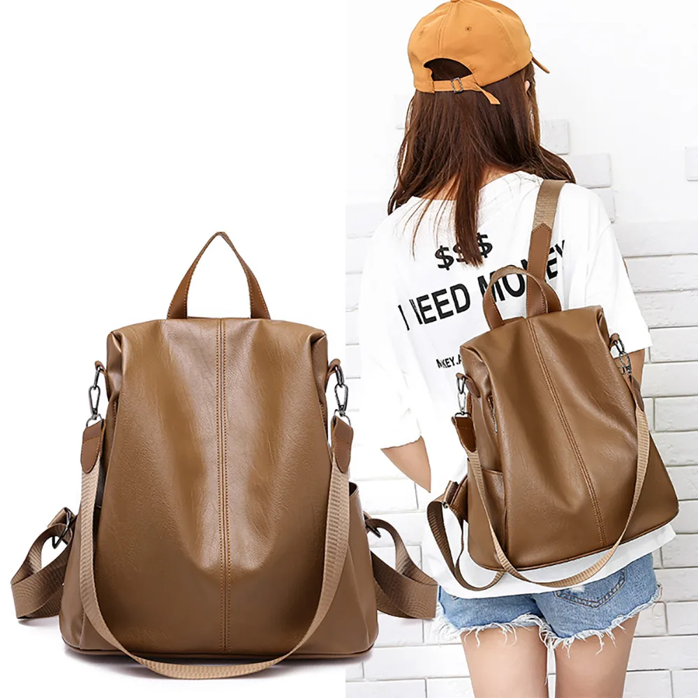 

40#Woman Anti-theft Backpack Bag Casual Wild Soft Leather Dual-use Small Backpack Korean style Pure zipper backpack mochila