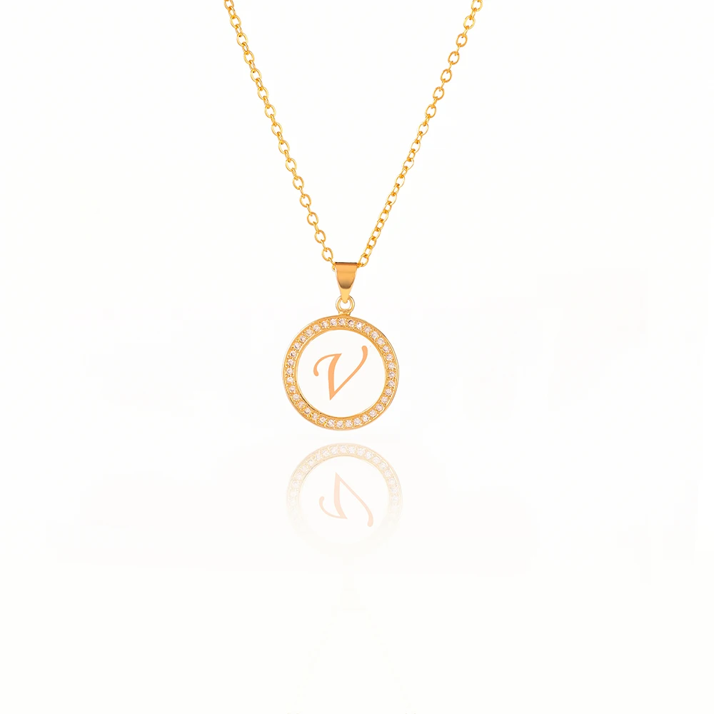 Модное очаровательное золотое ожерелье с подвеской в виде алфавита 26, циркониевые ожерелья с буквой - Окраска металла: V