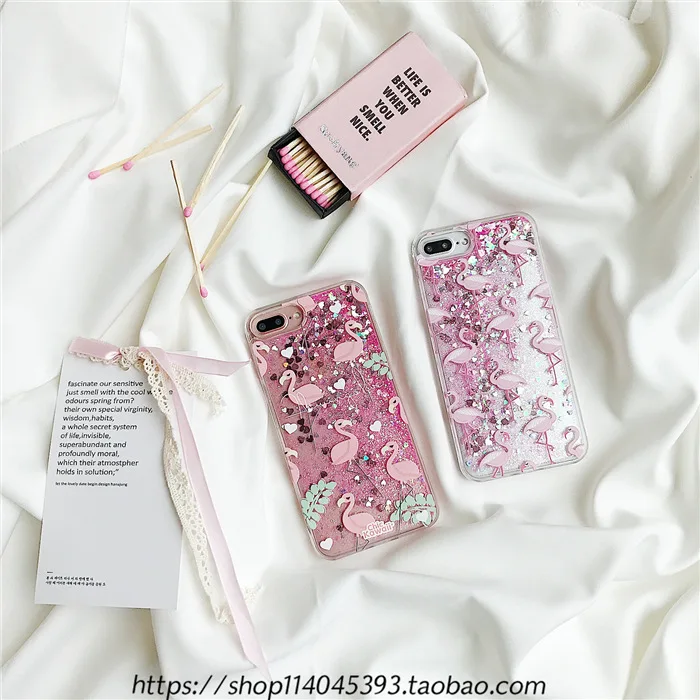 

South Korea Pink Shimmering Powder Quicksand Flamingo IPhone7 Plus Phone Case iPhone 6s Transparent Silica Gel Soft Cover Women'