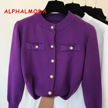 ALPHALMODA длинный рукав вязаный свитер осень новая Корейская версия тонкий кардиган однобортный формальный зимний джемпер