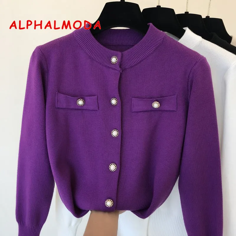 Женский вязаный кардиган ALPHALMODA однобортный свитер с длинными рукавами в