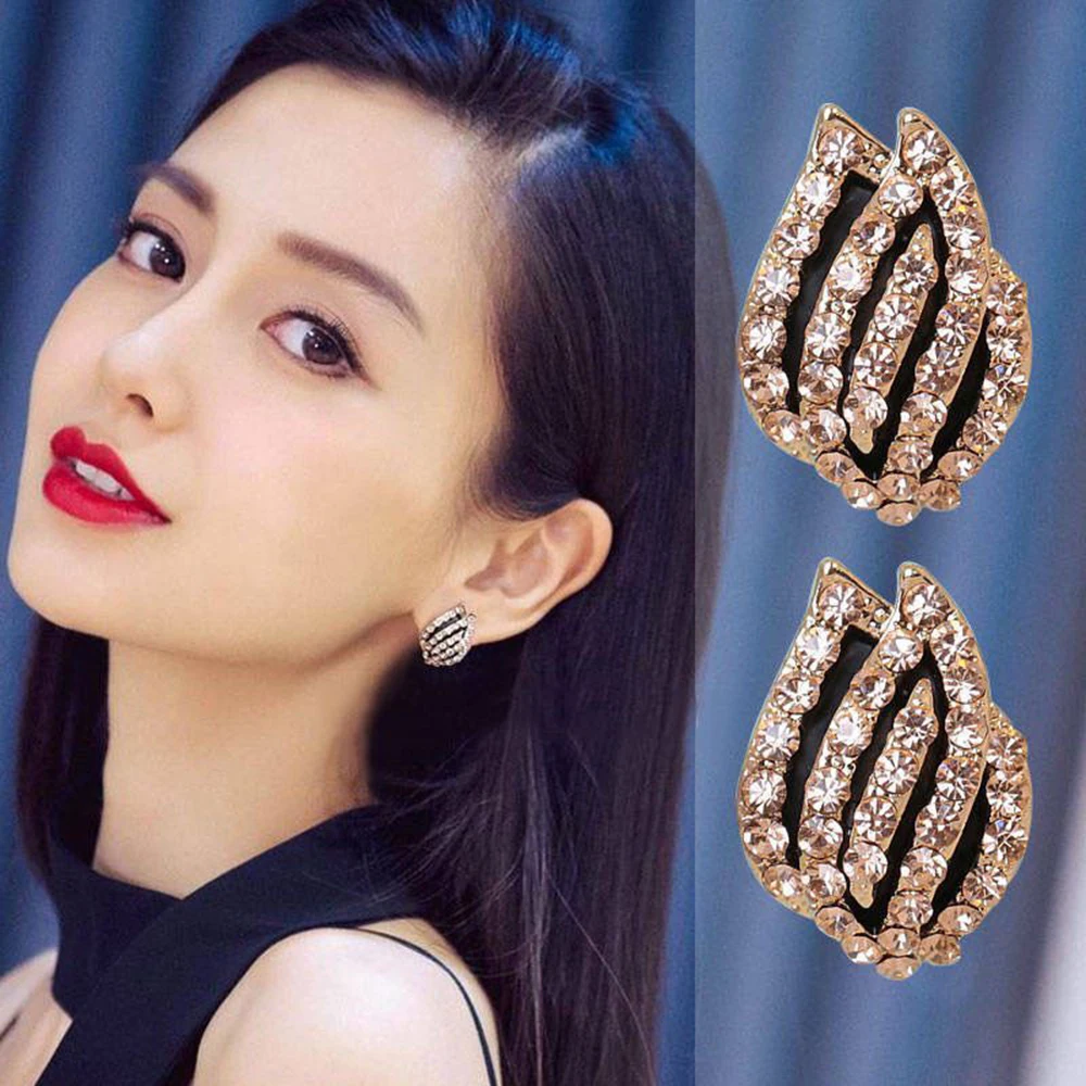 GRACE JUN Gold Black Color Flame Shape Clip on Earrings Without Pierced for Women No Ear Hole Earrings ear clip earrings clip earrings ear clip