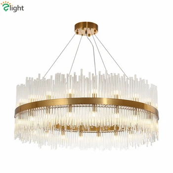 

1 Luxury Lustre Gold Pendant Light Led G9 Luminaires Fixtures Hanging Lamp Living Room Led Pendant Lamp Glass Tubes Suspend Lamp