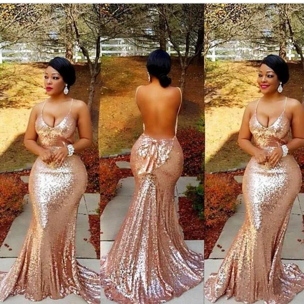 Rose Gold Mermaid Prom Dresses Sexy ...