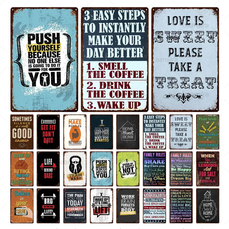 

Metal Tin Plaque Fitness Slogan Gym Wall Art Decoration Stick Exercise Sign Vintage Welcome Home Rules Poster Sign Iron Plaque