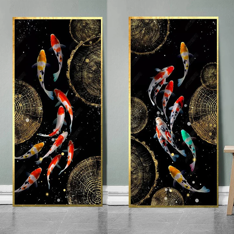

Youran 5D Diy Diamond Painting Cross Stitch Set Full Beads Oil Painting Series Fish Golden Annual Ring Vertical Wall Art Decor