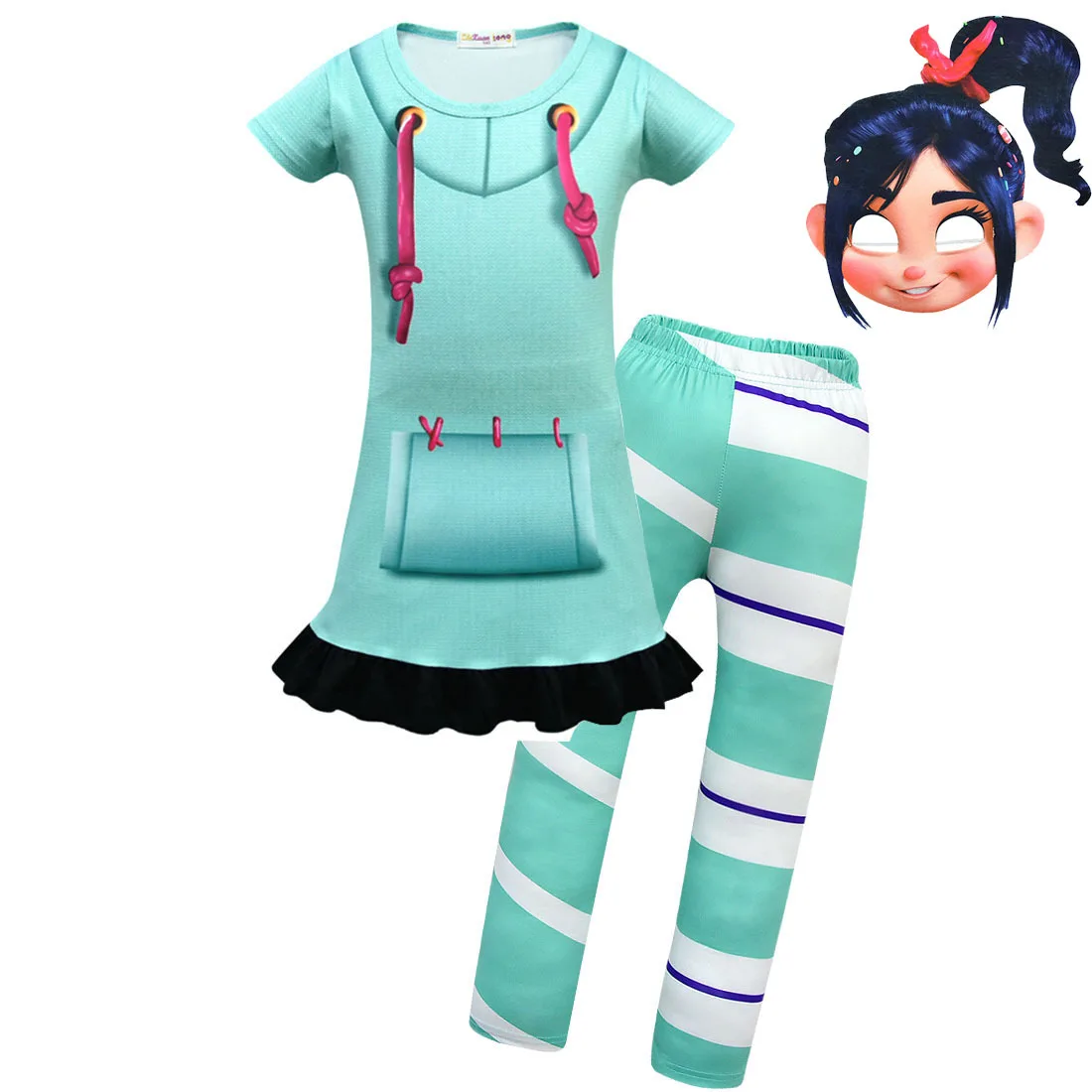 Фильм Ральф разрывает Интернет: Wreck It Ральф 2 Vanellope Von Schweetz косплей костюм детский костюм на Хэллоуин