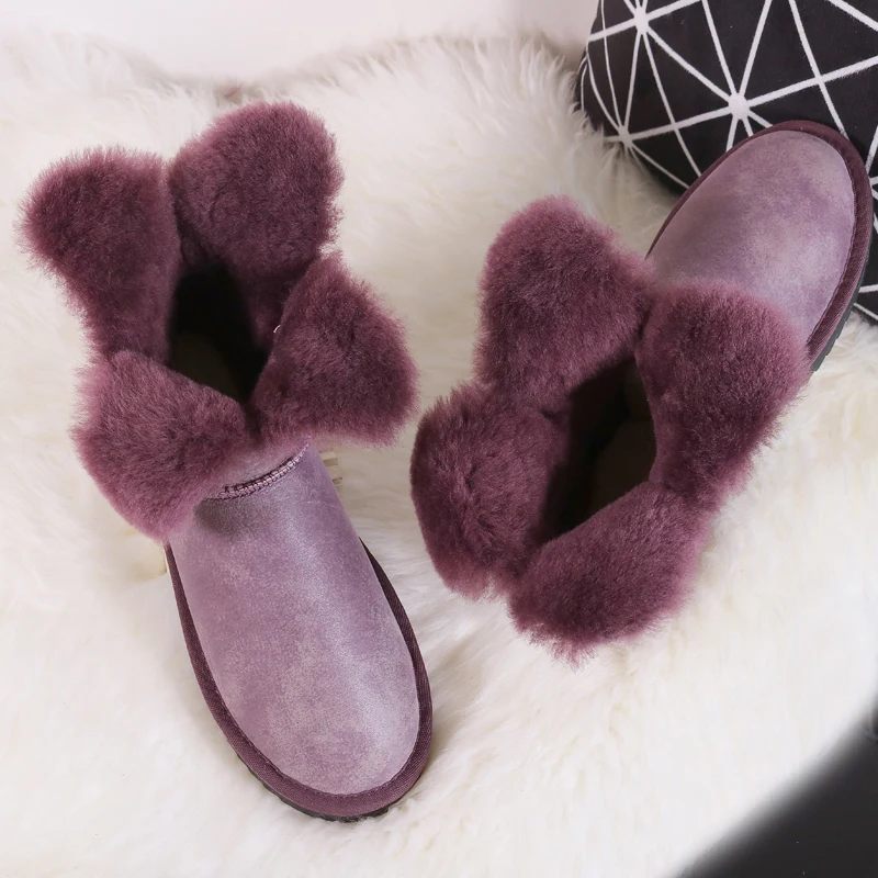G& Zaco/короткие зимние ботинки из овечьей кожи с милым цветком клевера; Зимние ботильоны из натуральной шерсти; очаровательные женские ботинки; зимняя обувь - Цвет: purple