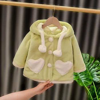 

Cute Toddler Kids Baby Girls Overcoat Woolen Heart Single Breasted Coat For Girl Outerwear Winter Warm Clothes Snowsuit 1-5years