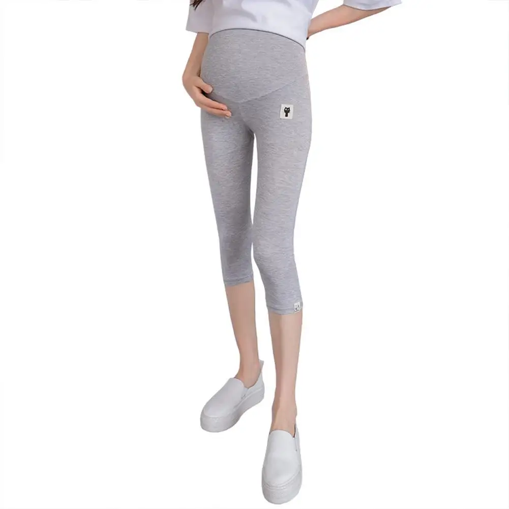 Light gray Kuulee легинсы для беременных однотонные брюки Одежда для женщин Высокая талия Рисунок котенка укороченные брюки до икр поддержка живота - Цвет: Light gray