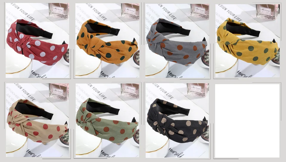 AWAYTR Dots Print Headband for Women Hair Accessories Cotton Hair Hoop Wide Head Band Knotted Center Adults Headdress Hairband