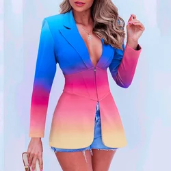 Casual hit cor blazer casacos para as mulheres entalhado manga comprida zíper jaqueta 2021 outono moda feminina nova roupas de negócios do escritório