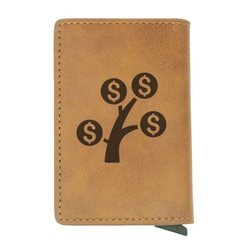 Brown Good luck Fortune Tree Дизайн RFID кредитный держатель для карт Противоугонный автоматический кошелек чехол для карт мужской мини кожаный мужской кошелек - Цвет: Brown