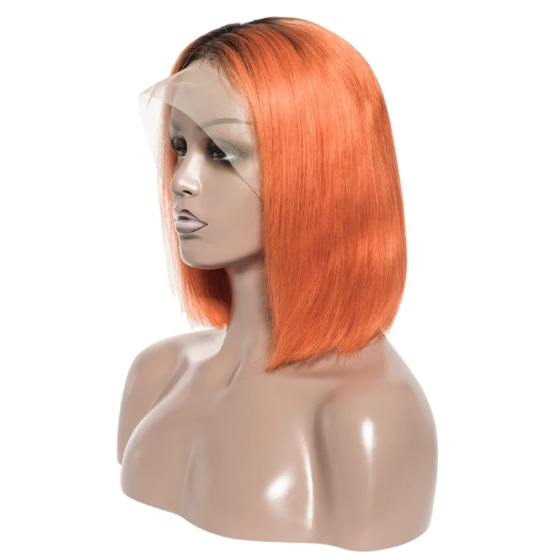 Черный корень короткий Боб кружевной парик бразильские прямые человеческие волосы новая звезда бесклеевой кружевной передний парик 1B/розовый/99j/серый/оранжевый Омбре парик - Цвет волос: 1B-Orange