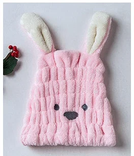 Pink Коралловый флис сухая шапочка для волос супервпитывающее полотенце и быстросохнущее мягкое бархатное мультяшное кроличье ухо шапочка для душа для взрослых CB4650/O - Цвет: Pink