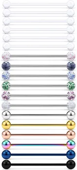 

14G Stainless Steel Industrial Barbell Earrings for Women Men Cartilage Helix Rings Piercing Jewelry 18 Pieces 1 1/2 Inch (38mm)