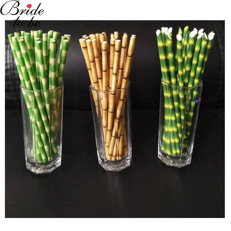 

25pcs/lot Bamboo Straw Pattern Paper Decoration Bride To Be Wedding Party Supplies Creative Straw Unique Bamboo Colors Straw