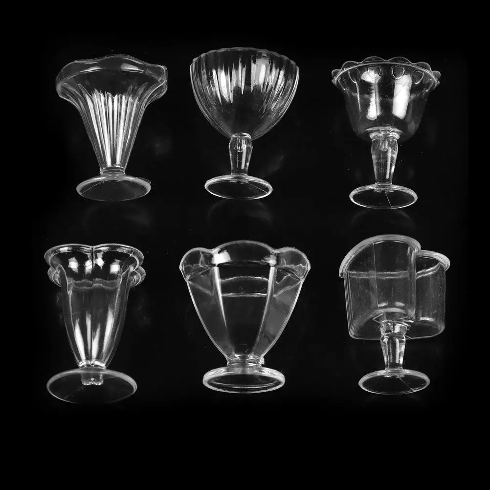 6 Pz/Set In Miniatura Tazze Chiaro Mini Tazza Di Vino Ice Cream Sundae Tazza Mini Tazza Di Plastica Trasparente Doll Decor