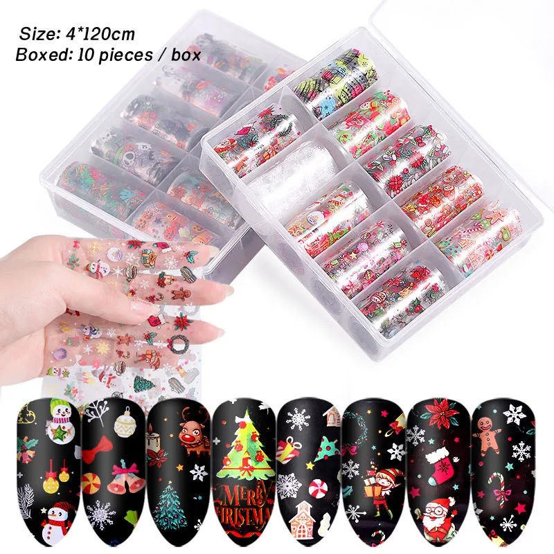 

10pcs Christmas Halloween Decorations for Nails Mix Colorful Transfer Nail Foils Stickers Snow Elk Gift Santa Pumpkin Paper